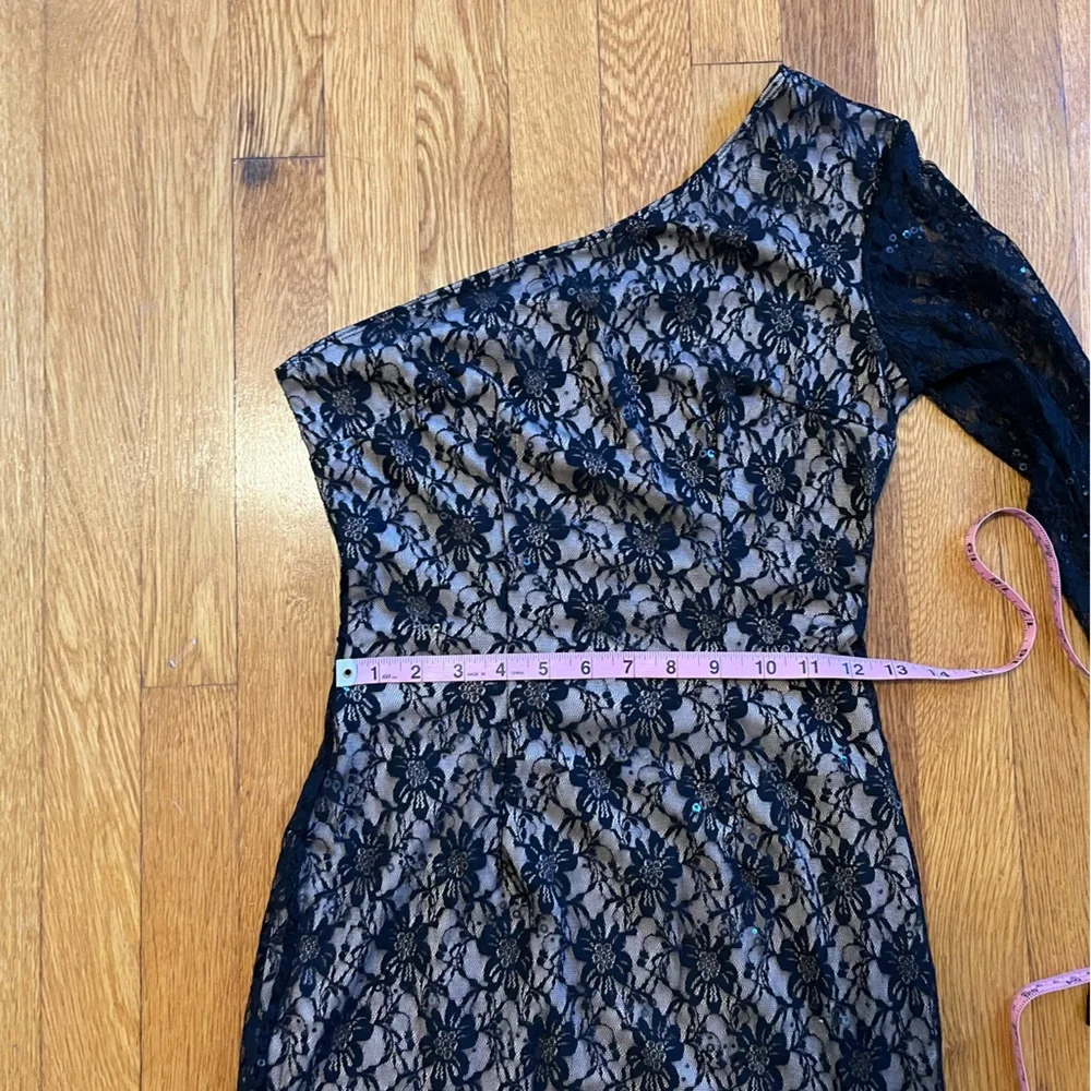 Vintage Forever 21 Asymmetrical Lace one Sleeve Top small - Picture 8 of 9